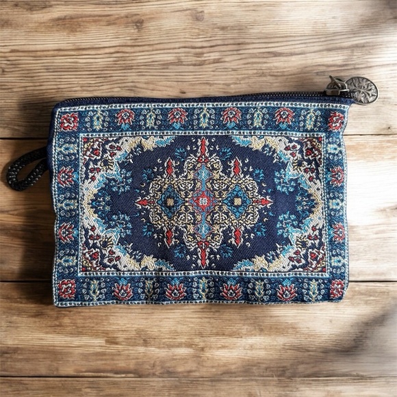 Handbags - Ornate Blue and Red Woven Tapestry Coin Purse 5.5” Oriental Pattern